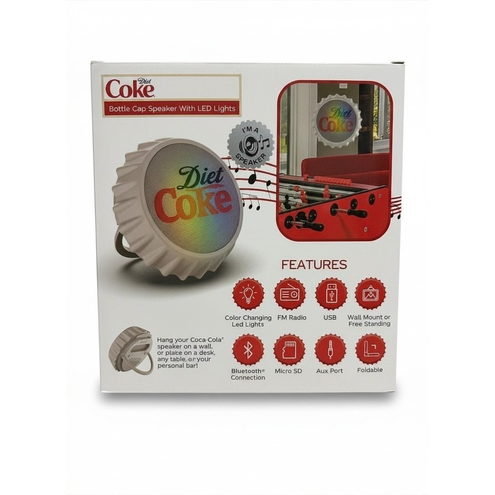 DIET COKE BOTTLE CAP/BLUETOOTH SPEAKER/LED LIGHTS/RADIO/USB MICRO SD/NEW/DCK0626